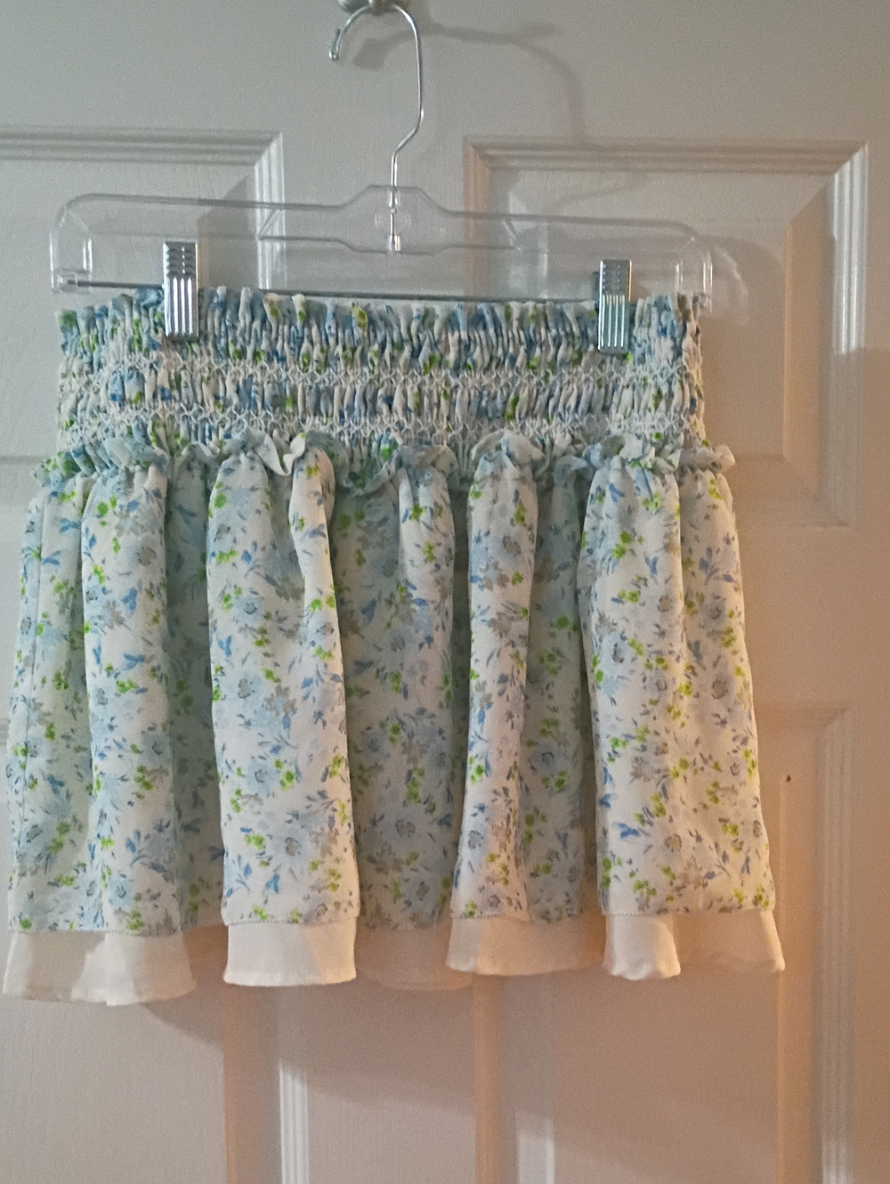 Forever 21 White Mini Skirt with Blue Floral Print